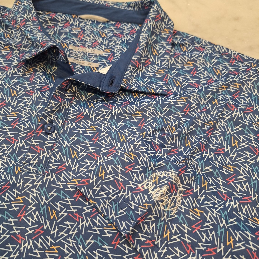 Swannies Golf Polo XL Blue Lightning Bolt Country Club of La Performance Shirt